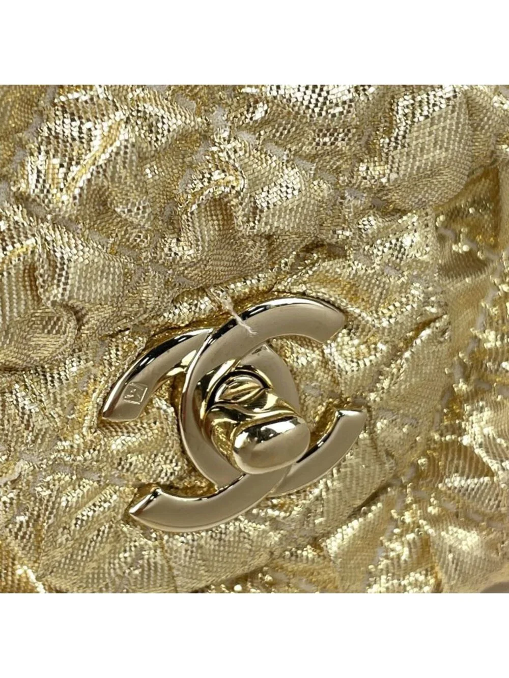 Chanel Shoulder Bag CC Logo Double Flap Fabric Gold